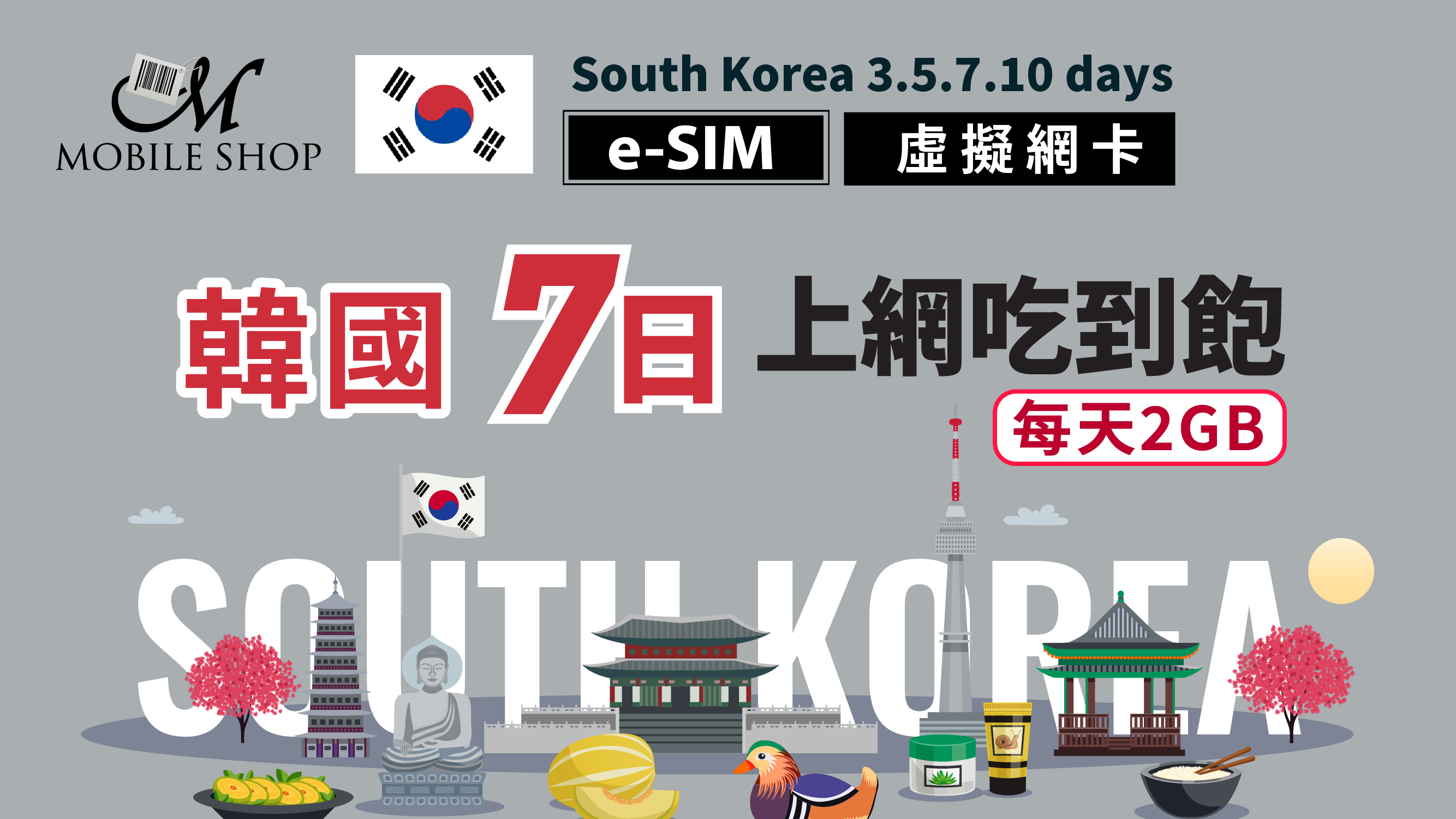 eSIM Korea 7days/2GB day unlimited data